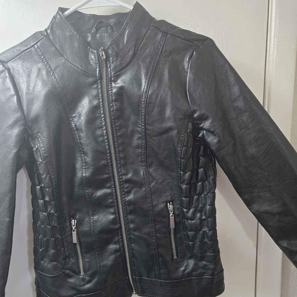 New Look Black Leather Jacket with Zip Detail
